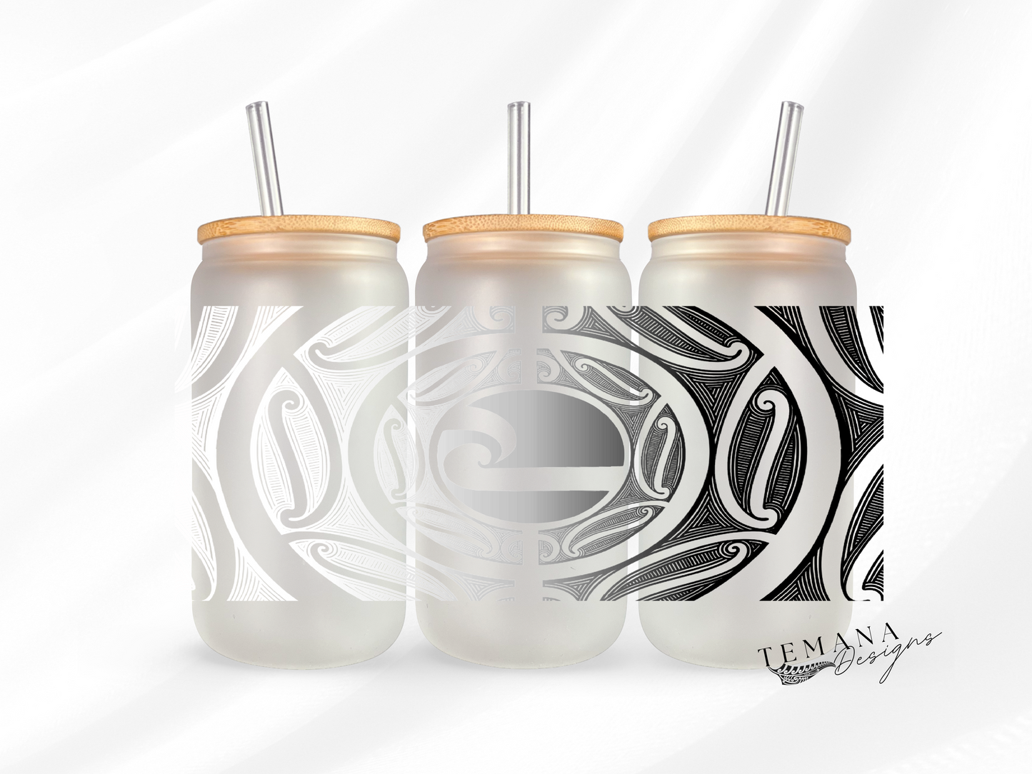 Frosted Glass Cup - Māori Art Design